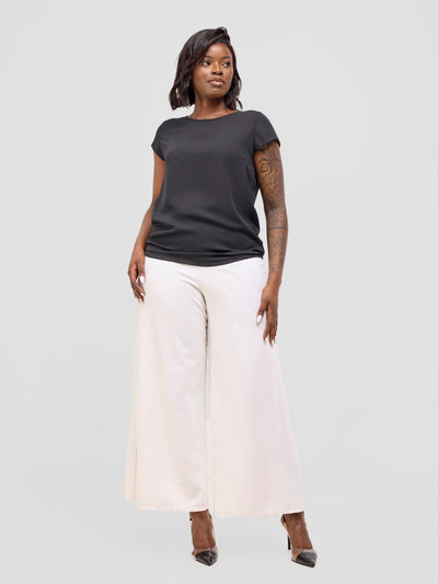 Vivo Basic Chiffon Cap Sleeve Top (Double Layered) - Black - Shopzetu
