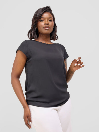 Vivo Basic Chiffon Cap Sleeve Top (Double Layered) - Black - Shopzetu