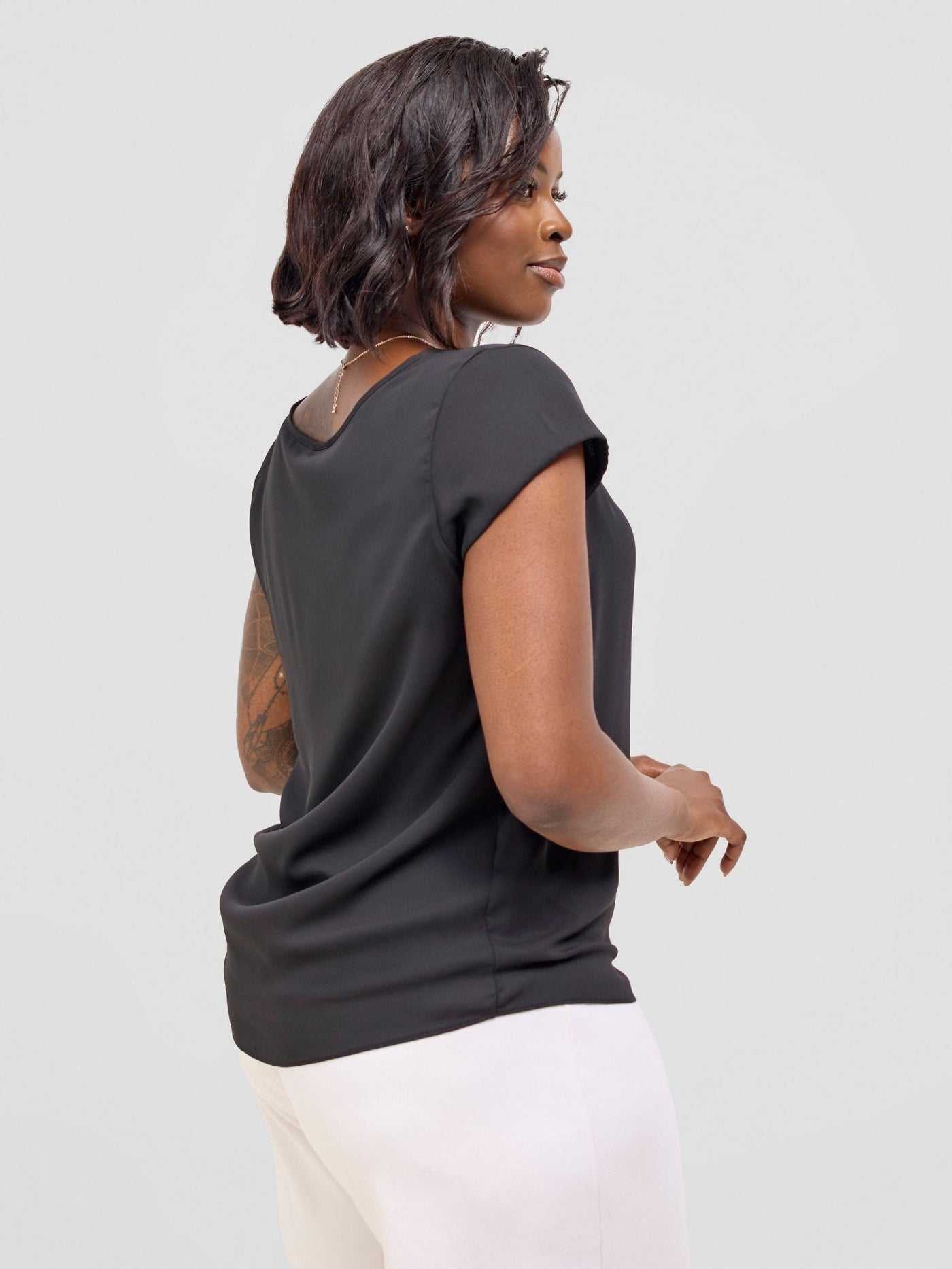 Vivo Basic Chiffon Cap Sleeve Top (Double Layered) - Black - Shopzetu