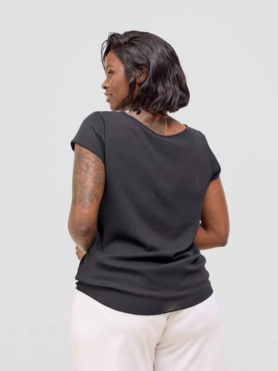 Vivo Basic Chiffon Cap Sleeve Top (Double Layered) - Black - Shopzetu