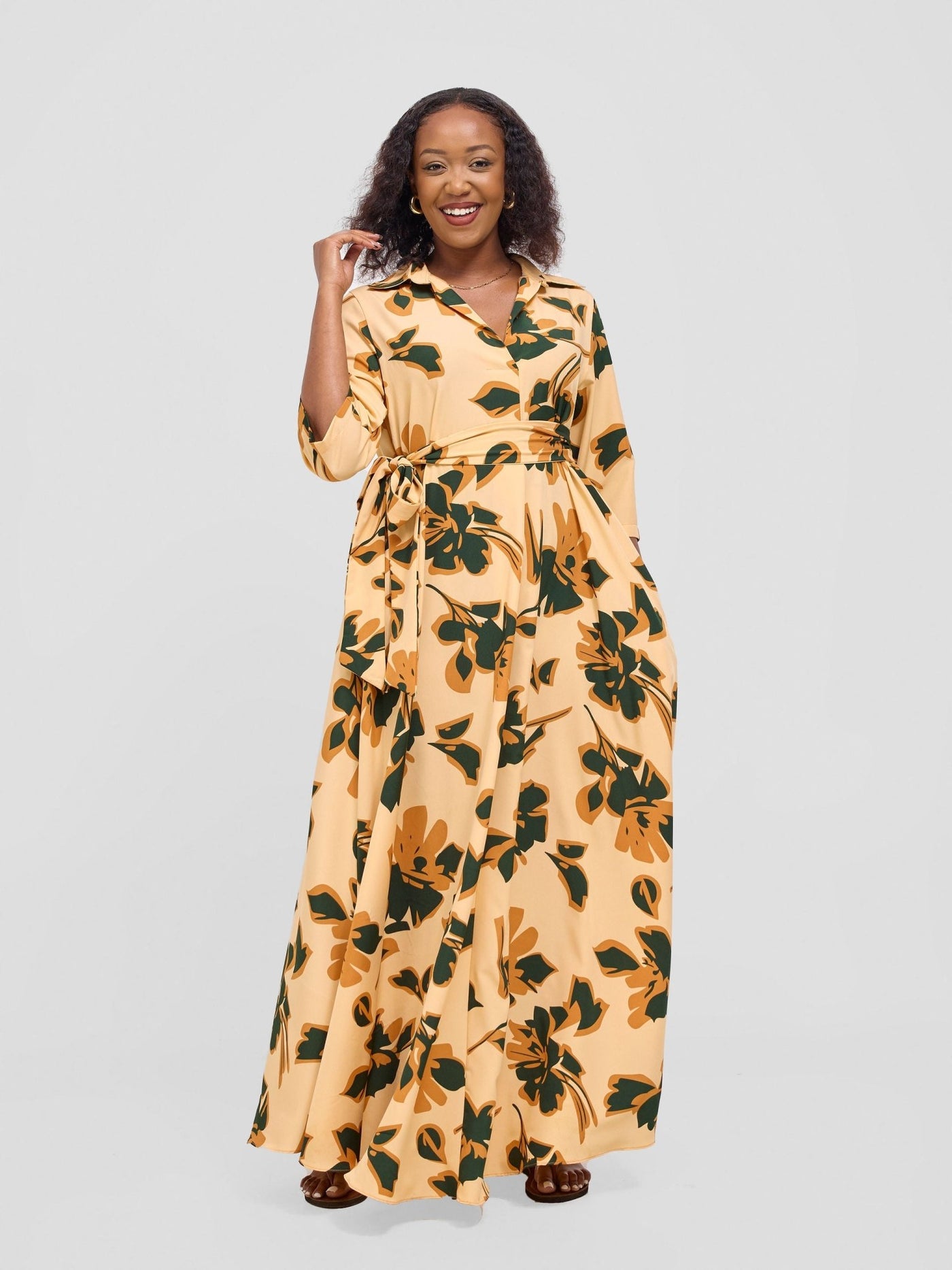 Vivo Yumi Maxi Shirt Dress - Cream / Hunters Lena Print - Shopzetu