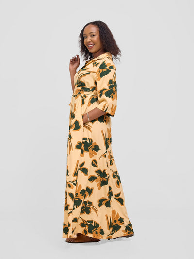 Vivo Yumi Maxi Shirt Dress - Cream / Hunters Lena Print - Shopzetu