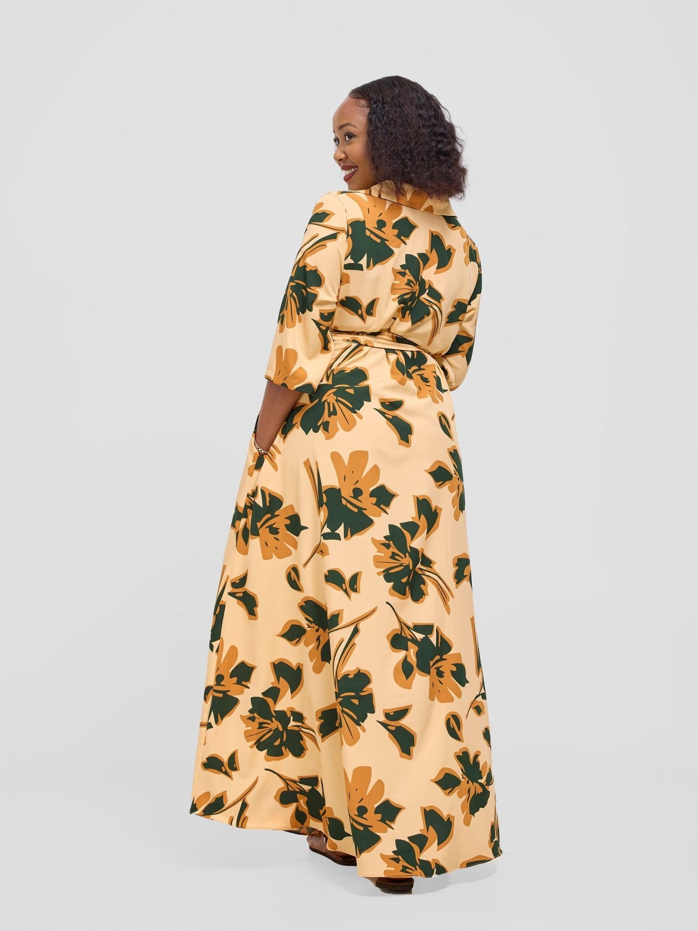 Vivo Yumi Maxi Shirt Dress - Cream / Hunters Lena Print - Shopzetu