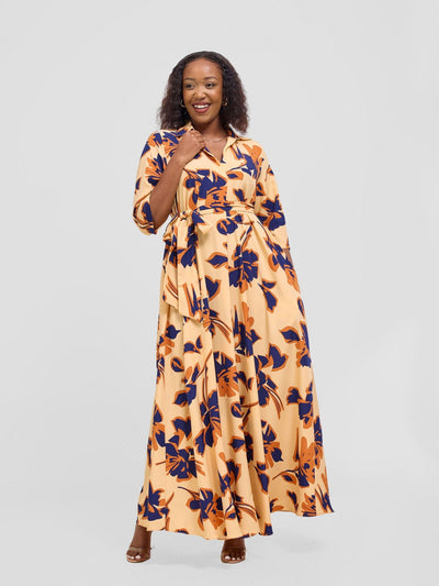 Vivo Yumi Maxi Shirt Dress - Cream / Navy Lena Print - Shopzetu
