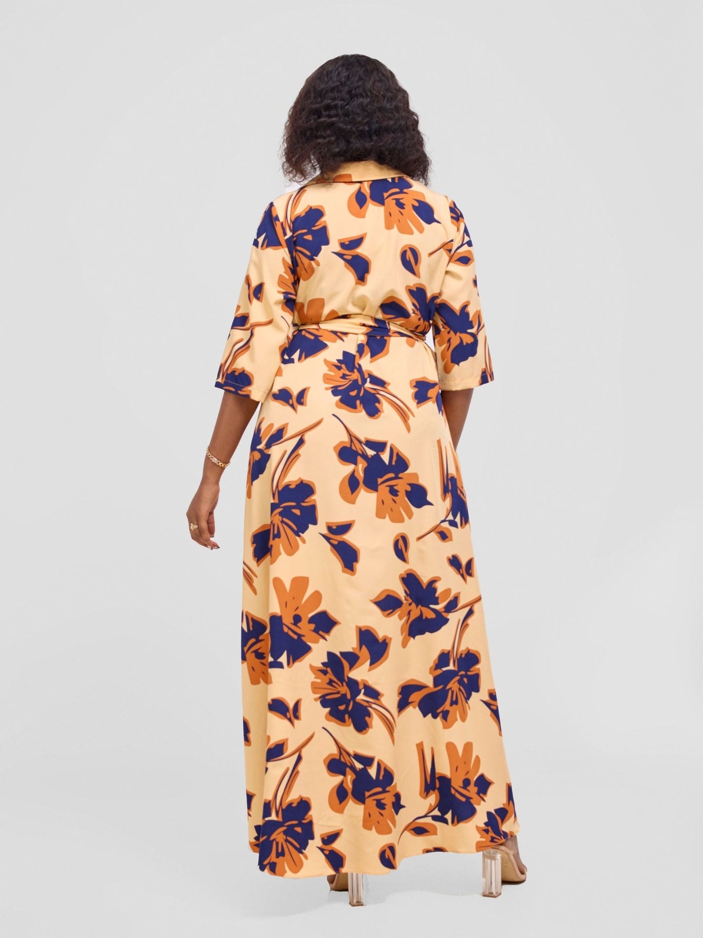 Vivo Yumi Maxi Shirt Dress - Cream / Navy Lena Print - Shopzetu