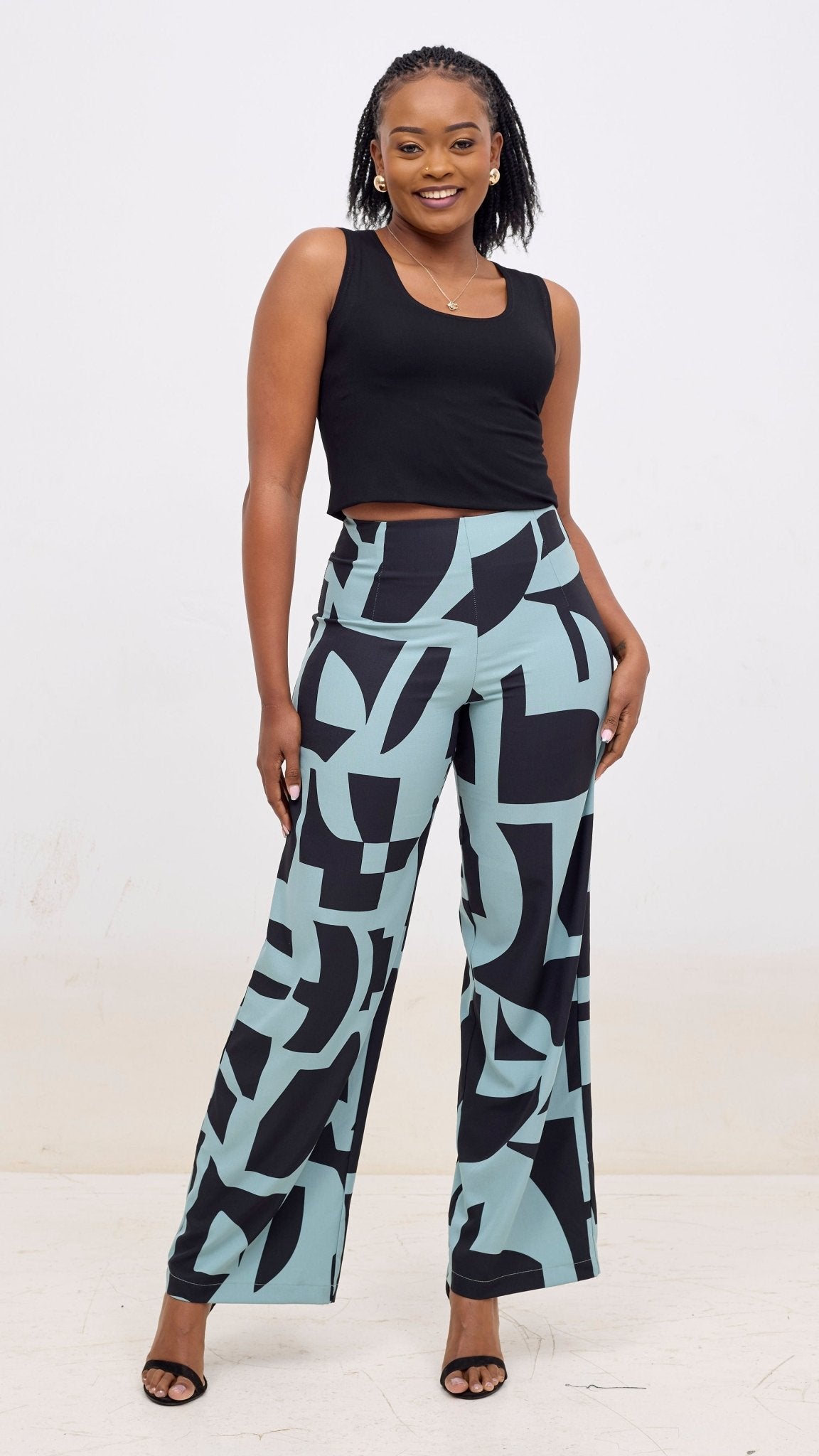 Vivo Kani Wide Leg Pants - Mint / Black Dashen Print - Shopzetu