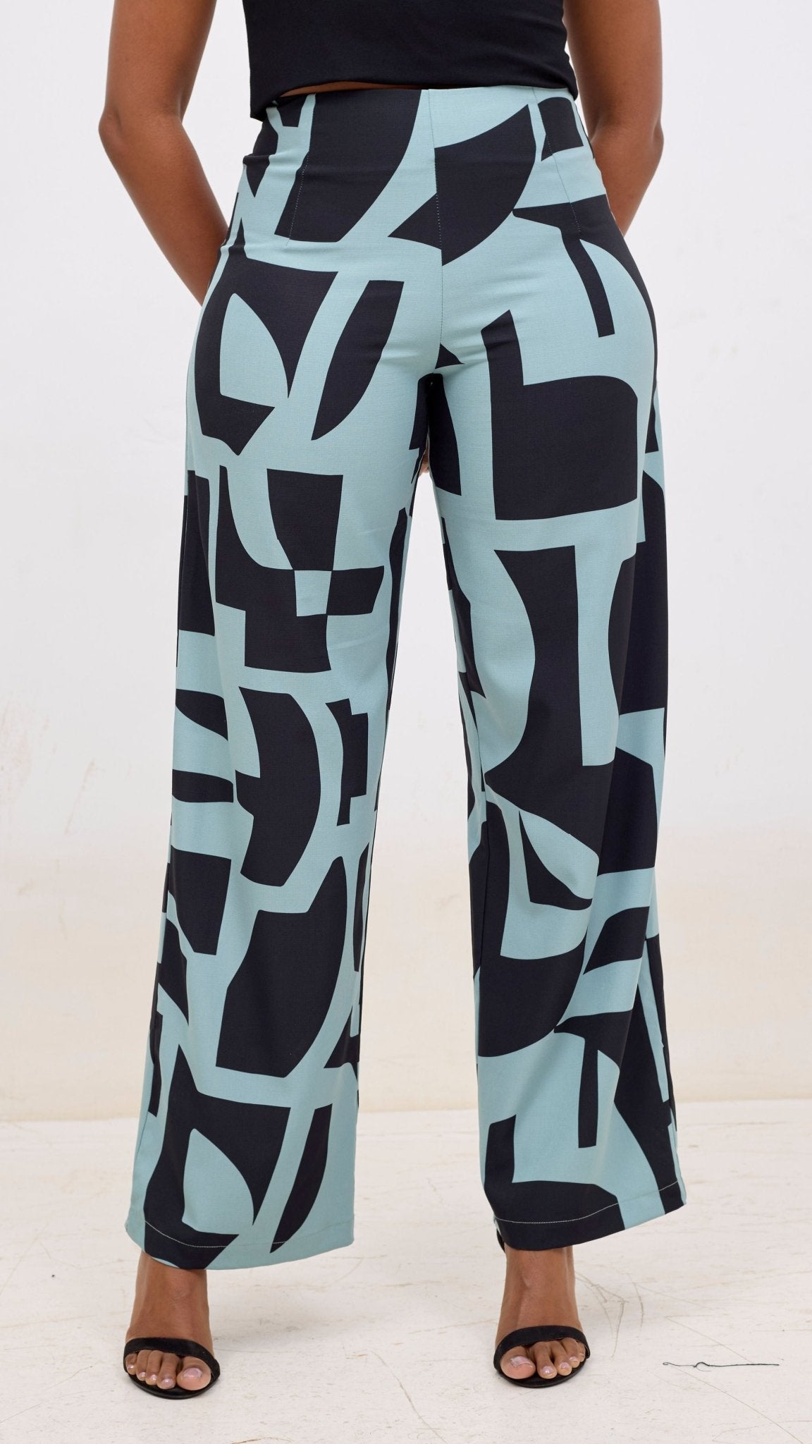 Vivo Kani Wide Leg Pants - Mint / Black Dashen Print - Shopzetu
