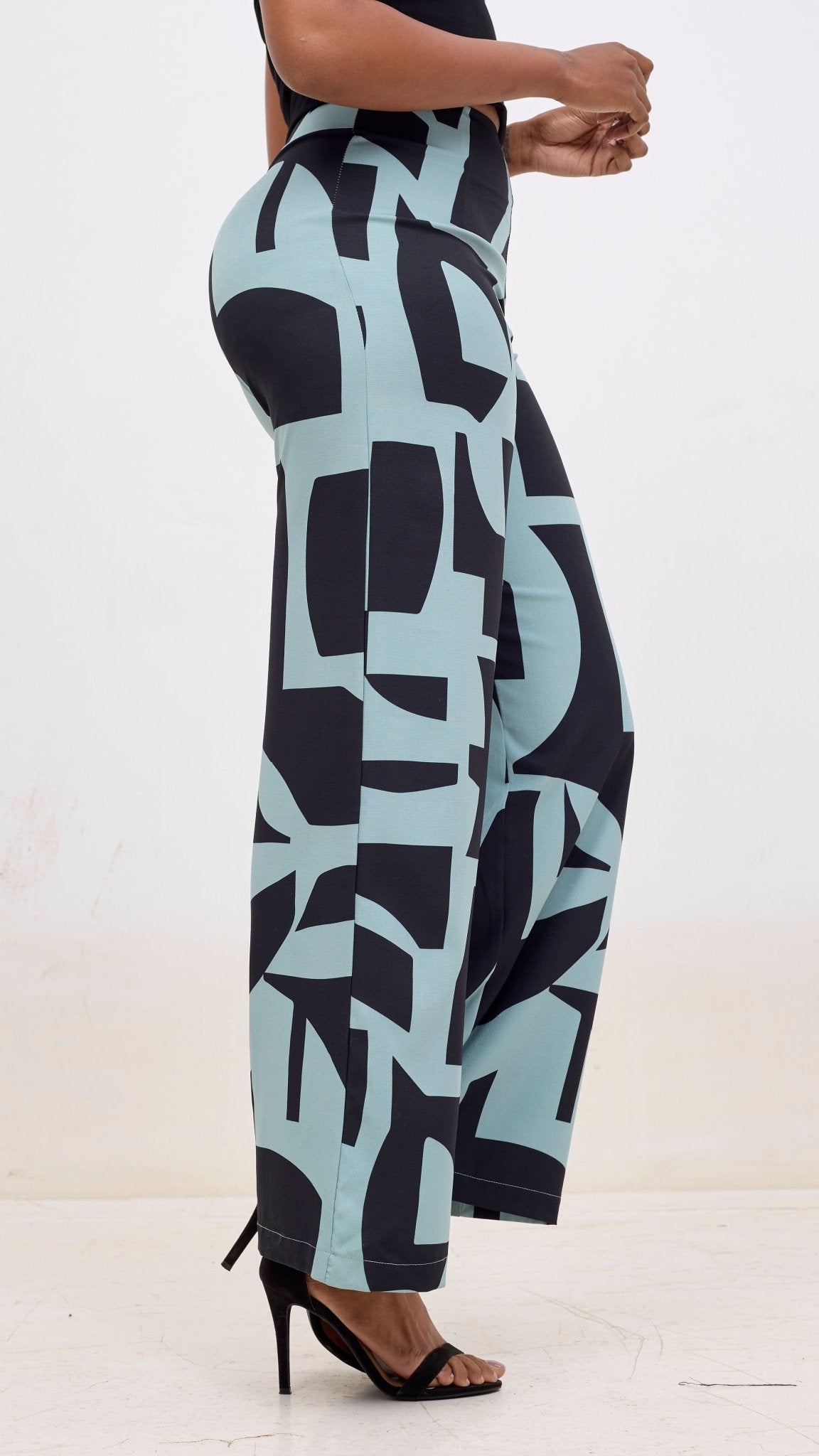 Vivo Kani Wide Leg Pants - Mint / Black Dashen Print - Shopzetu