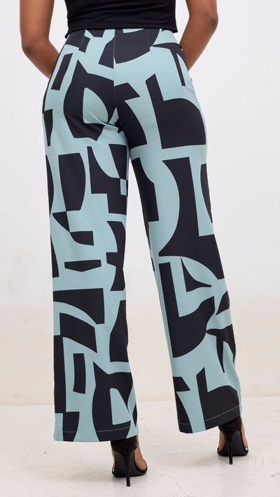 Vivo Kani Wide Leg Pants - Mint / Black Dashen Print - Shopzetu