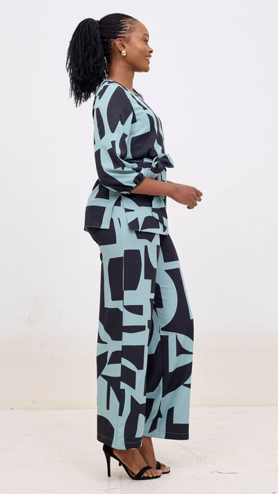 Vivo Kani Bishop Sleeve Top - Mint / Black Dashen Print - Shopzetu
