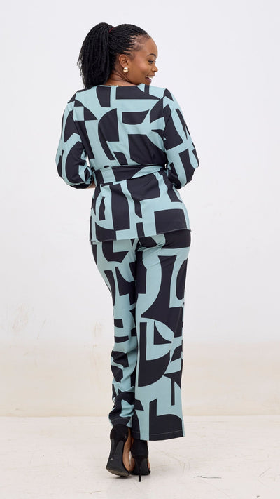 Vivo Kani Bishop Sleeve Top - Mint / Black Dashen Print - Shopzetu