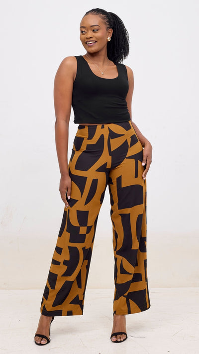 Vivo Kani Wide Leg Pants - Dark Mustard Dashen Print - Shopzetu