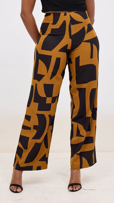 Vivo Kani Wide Leg Pants - Dark Mustard Dashen Print - Shopzetu