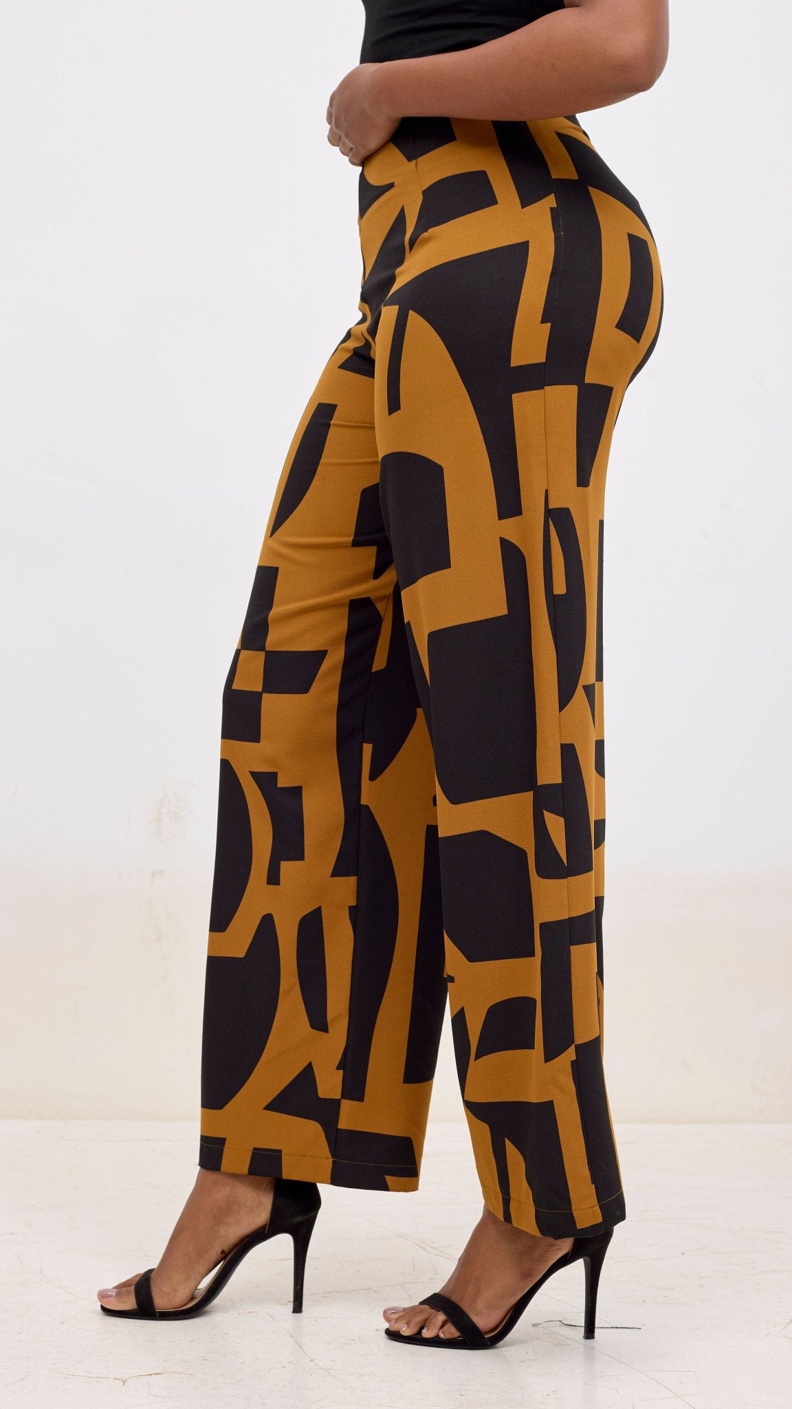 Vivo Kani Wide Leg Pants - Dark Mustard Dashen Print - Shopzetu