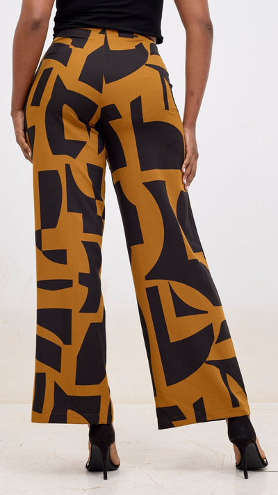 Vivo Kani Wide Leg Pants - Dark Mustard Dashen Print - Shopzetu