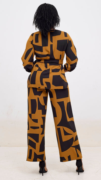 Vivo Kani Bishop Sleeve Top - Dark Mustard / Black Dashen Print - Shopzetu