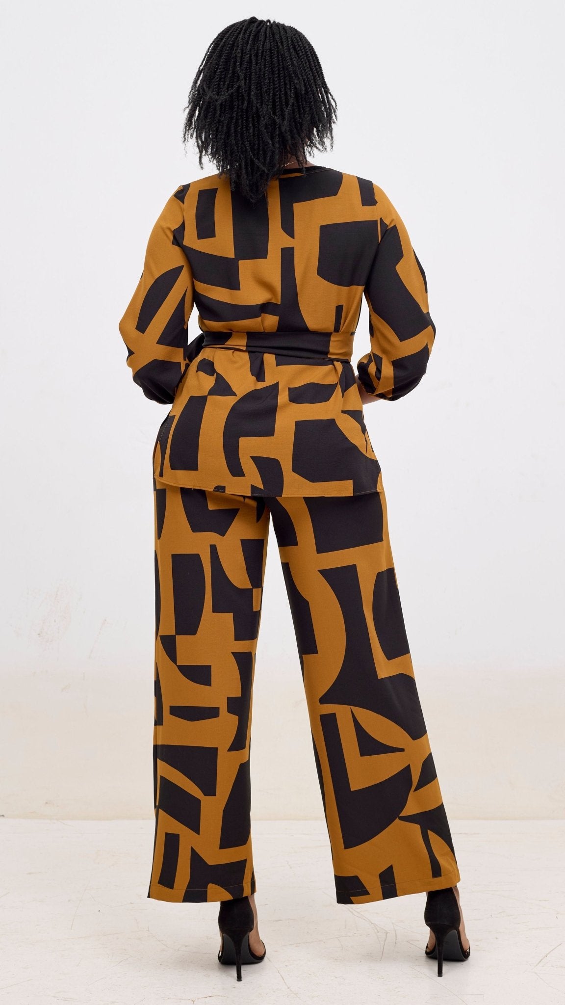Vivo Kani Wide Leg Pants - Dark Mustard Dashen Print - Shopzetu