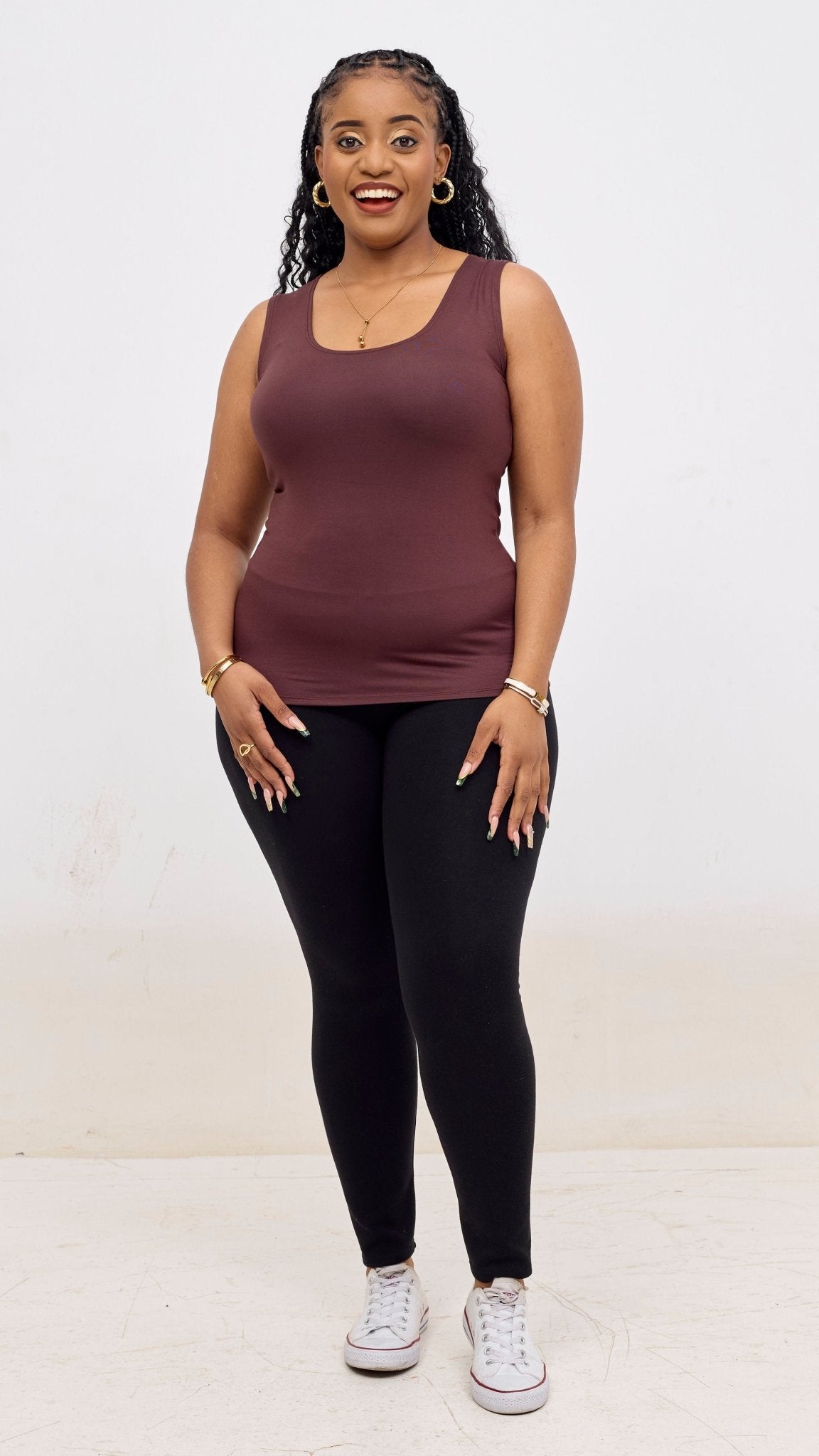 Vivo Basic Val Tank Top - Chocolate Brown - Shopzetu