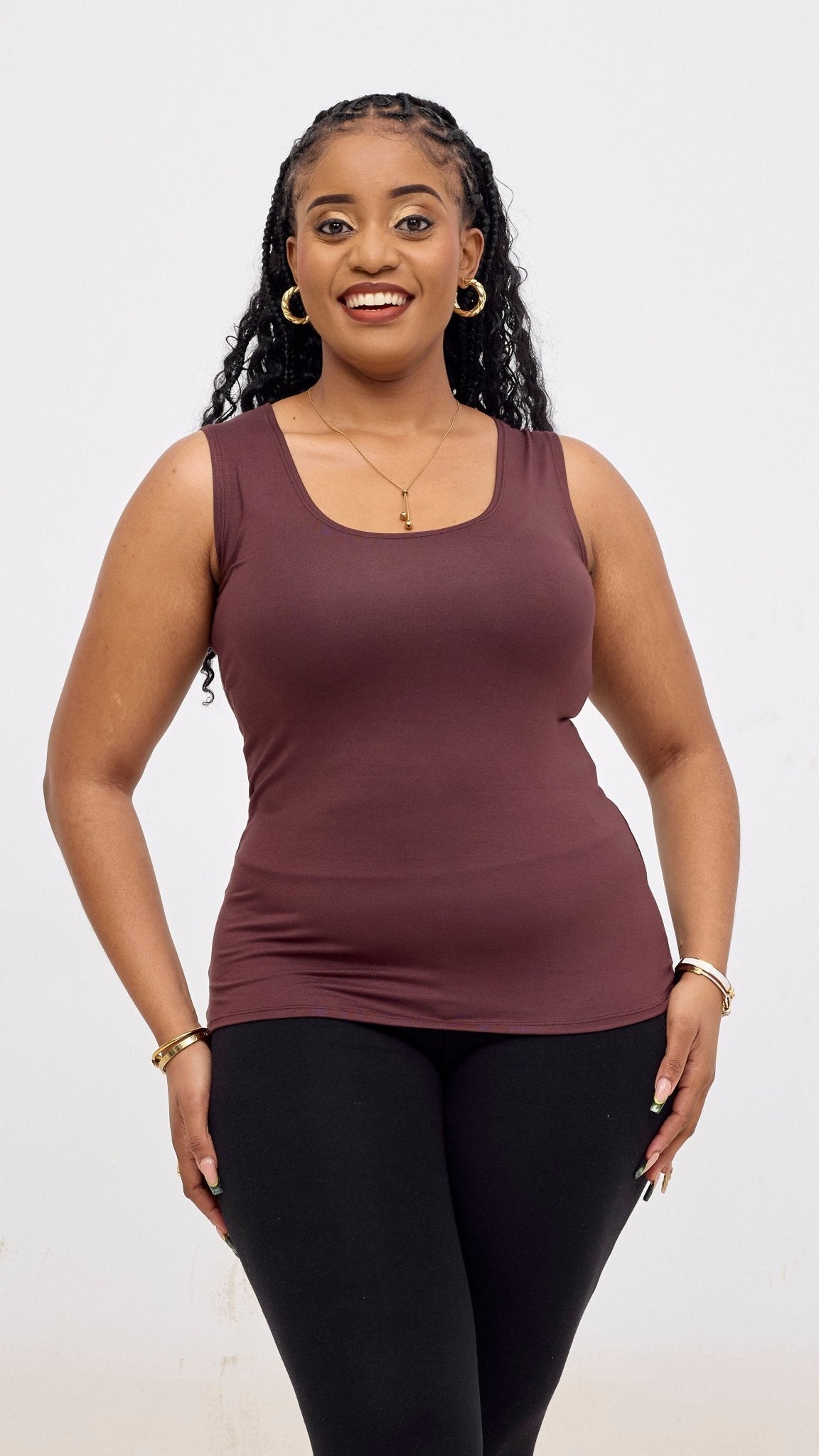 Vivo Basic Val Tank Top - Chocolate Brown - Shopzetu