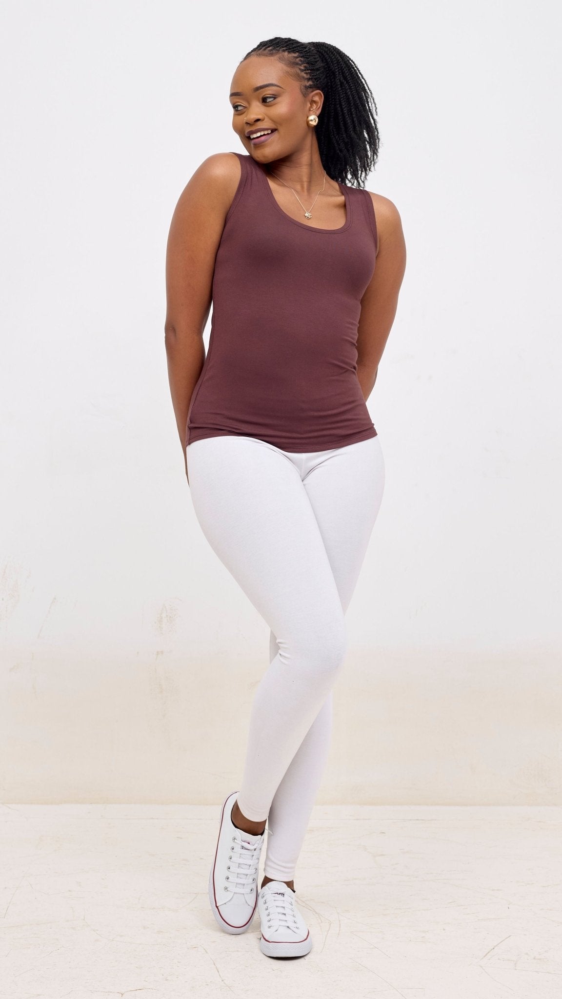 Vivo Basic Val Tank Top - Chocolate Brown - Shopzetu