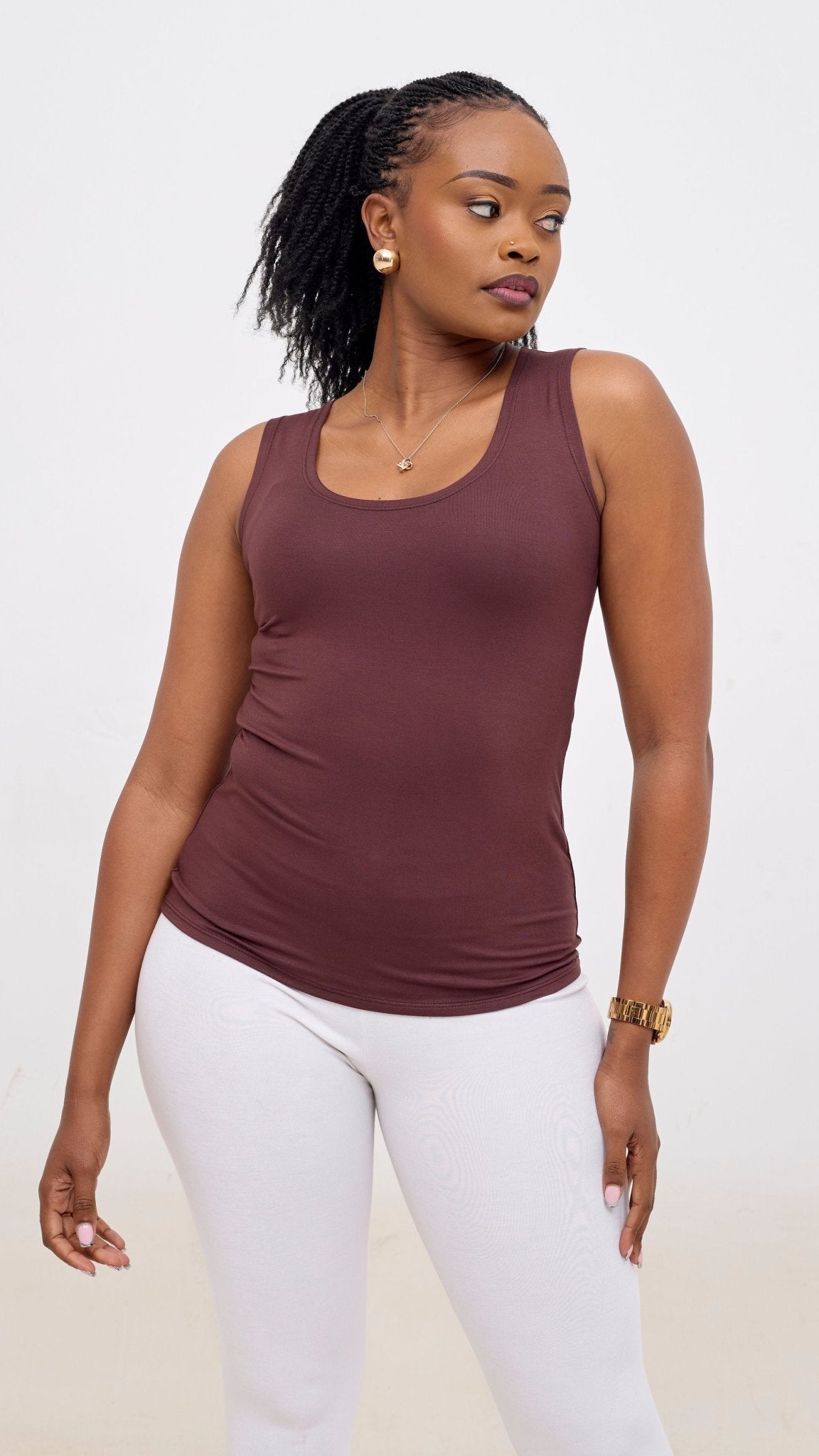 Vivo Basic Val Tank Top - Chocolate Brown - Shopzetu