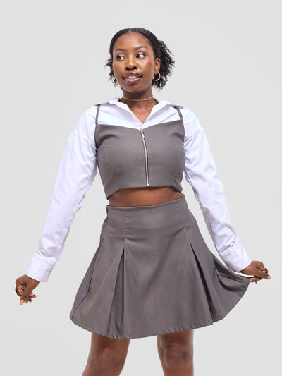 Zoya Kyro Pleated Mini Skirt - Grey - Shopzetu