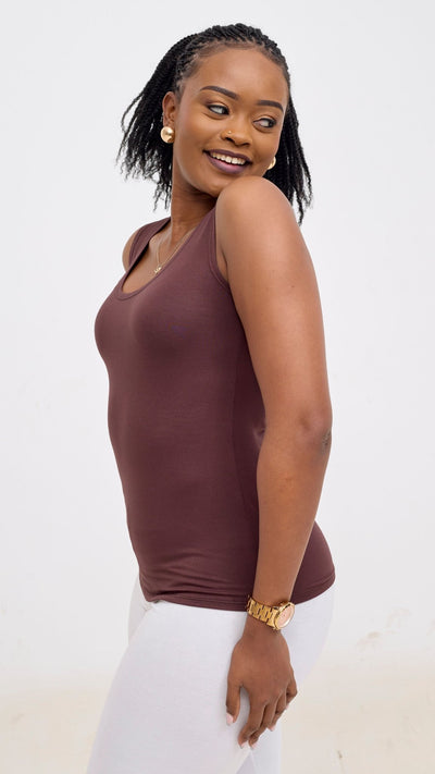 Vivo Basic Val Tank Top - Chocolate Brown - Shopzetu