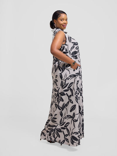 Vivo Asha Sleeveless Maxi Dress - Grey / Black Jilo Print - Shopzetu