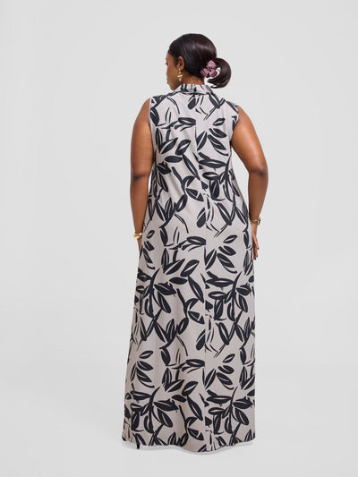 Vivo Asha Sleeveless Maxi Dress - Grey / Black Jilo Print - Shopzetu