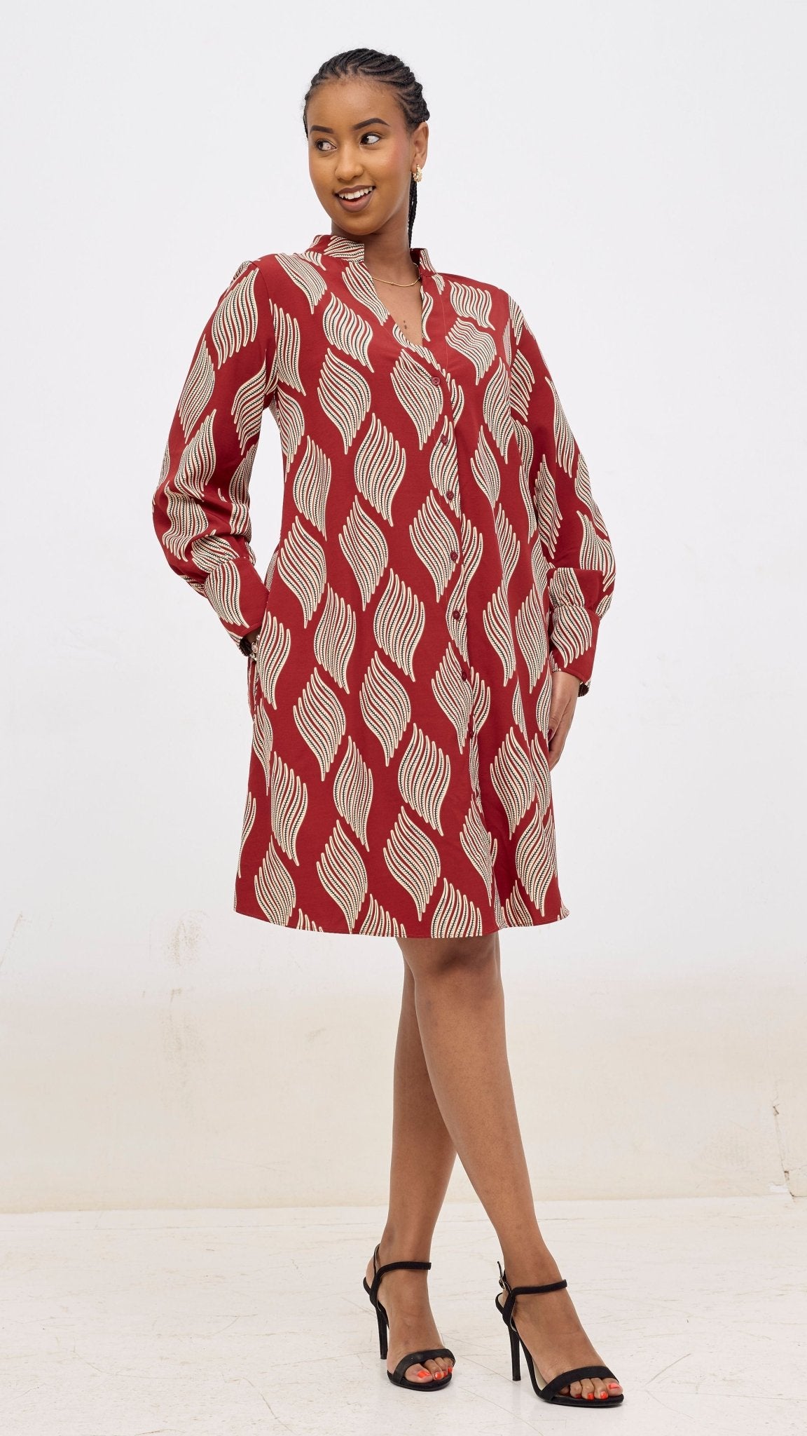 Vivo Kani Tent Shirt Dress - Burgundy / Black Print - Shopzetu