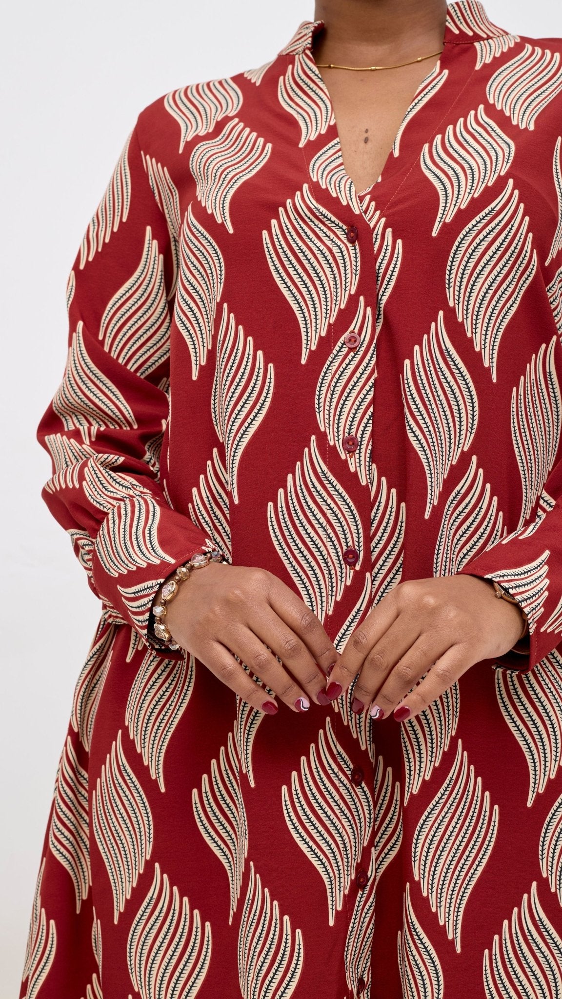Vivo Kani Tent Shirt Dress - Burgundy / Black Print - Shopzetu