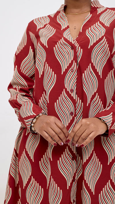 Vivo Kani Tent Shirt Dress - Burgundy / Black Print - Shopzetu