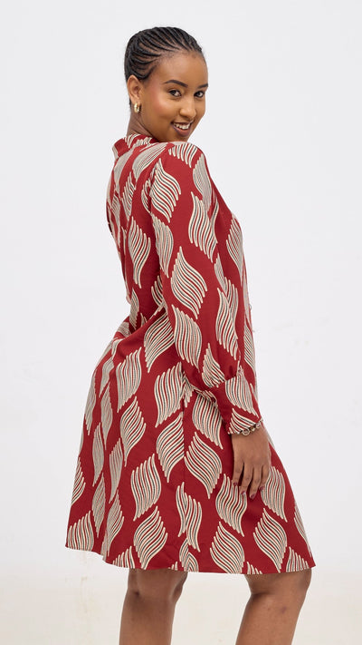 Vivo Kani Tent Shirt Dress - Burgundy / Black Print - Shopzetu