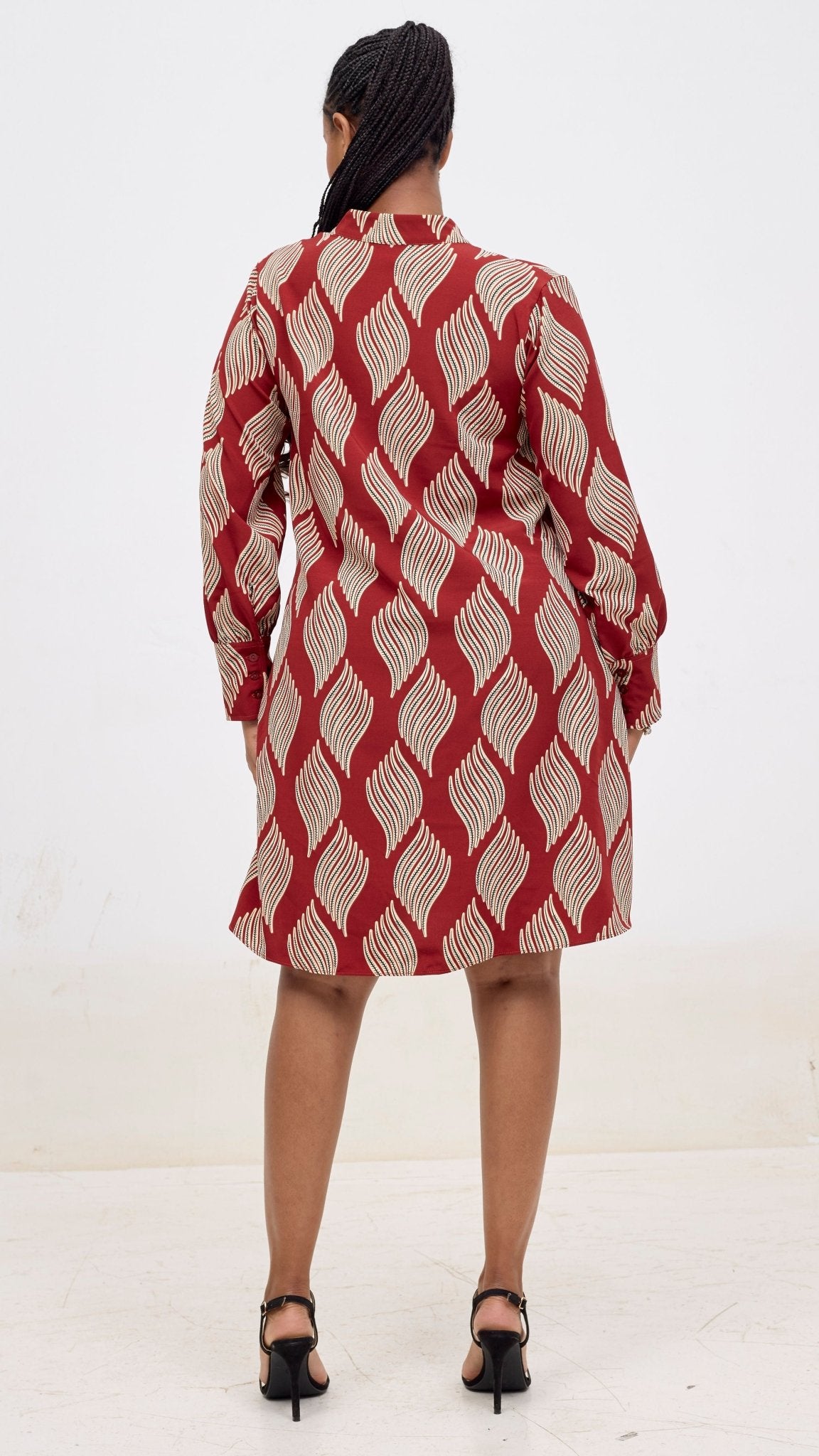Vivo Kani Tent Shirt Dress - Burgundy / Black Print - Shopzetu