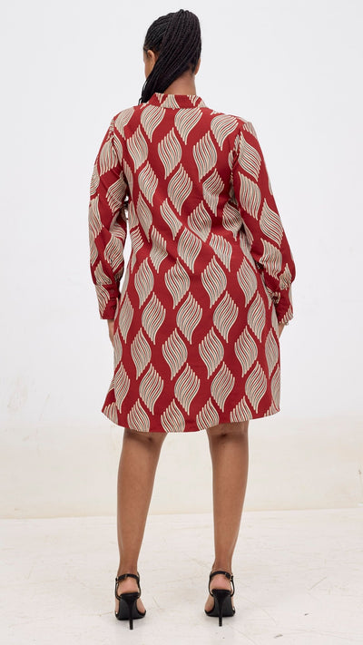 Vivo Kani Tent Shirt Dress - Burgundy / Black Print - Shopzetu