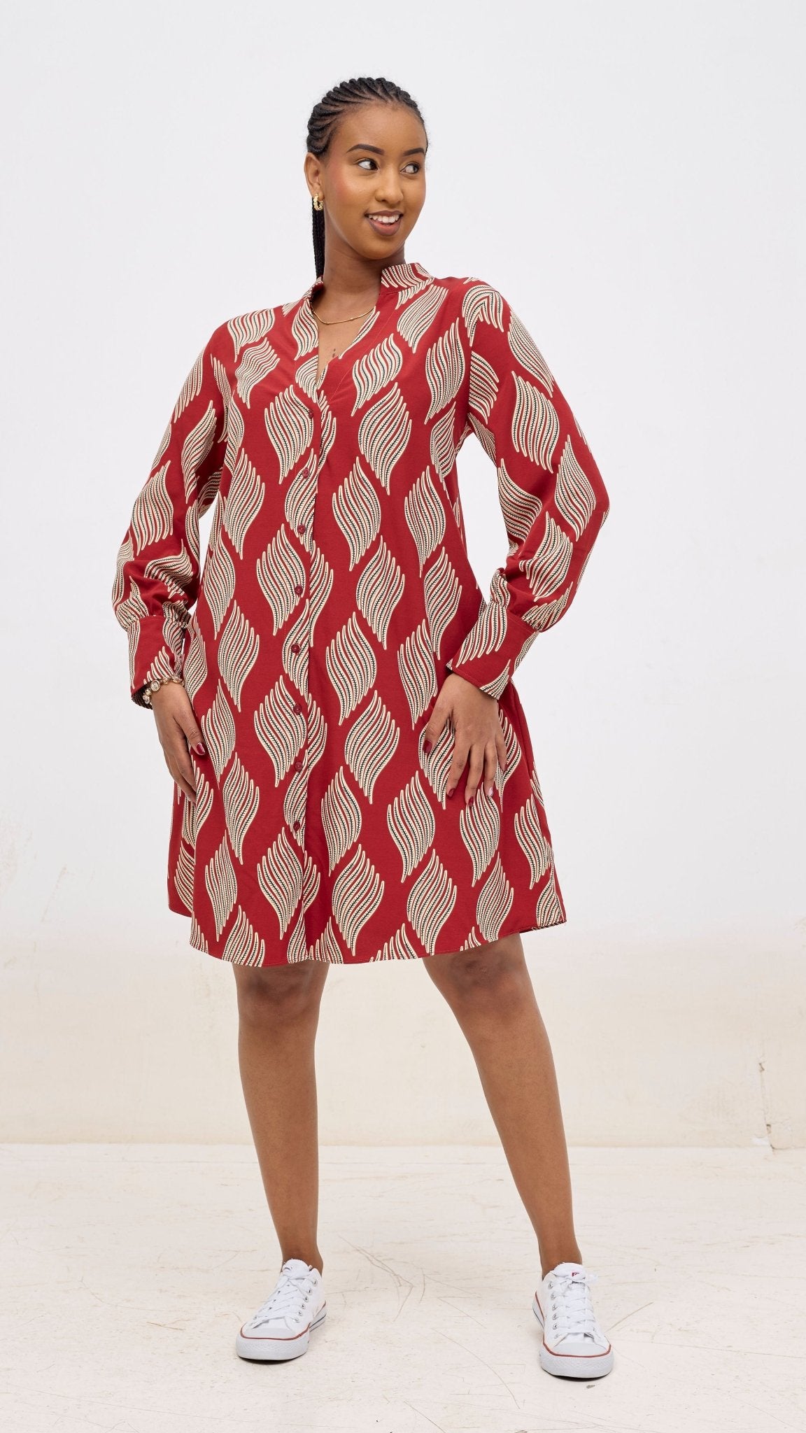 Vivo Kani Tent Shirt Dress - Burgundy / Black Print - Shopzetu