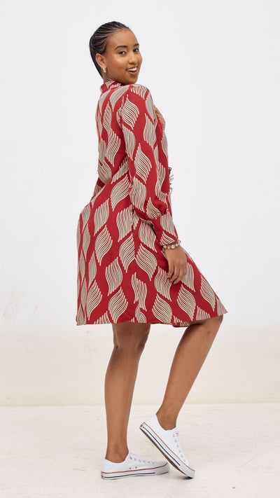Vivo Kani Tent Shirt Dress - Burgundy / Black Print - Shopzetu