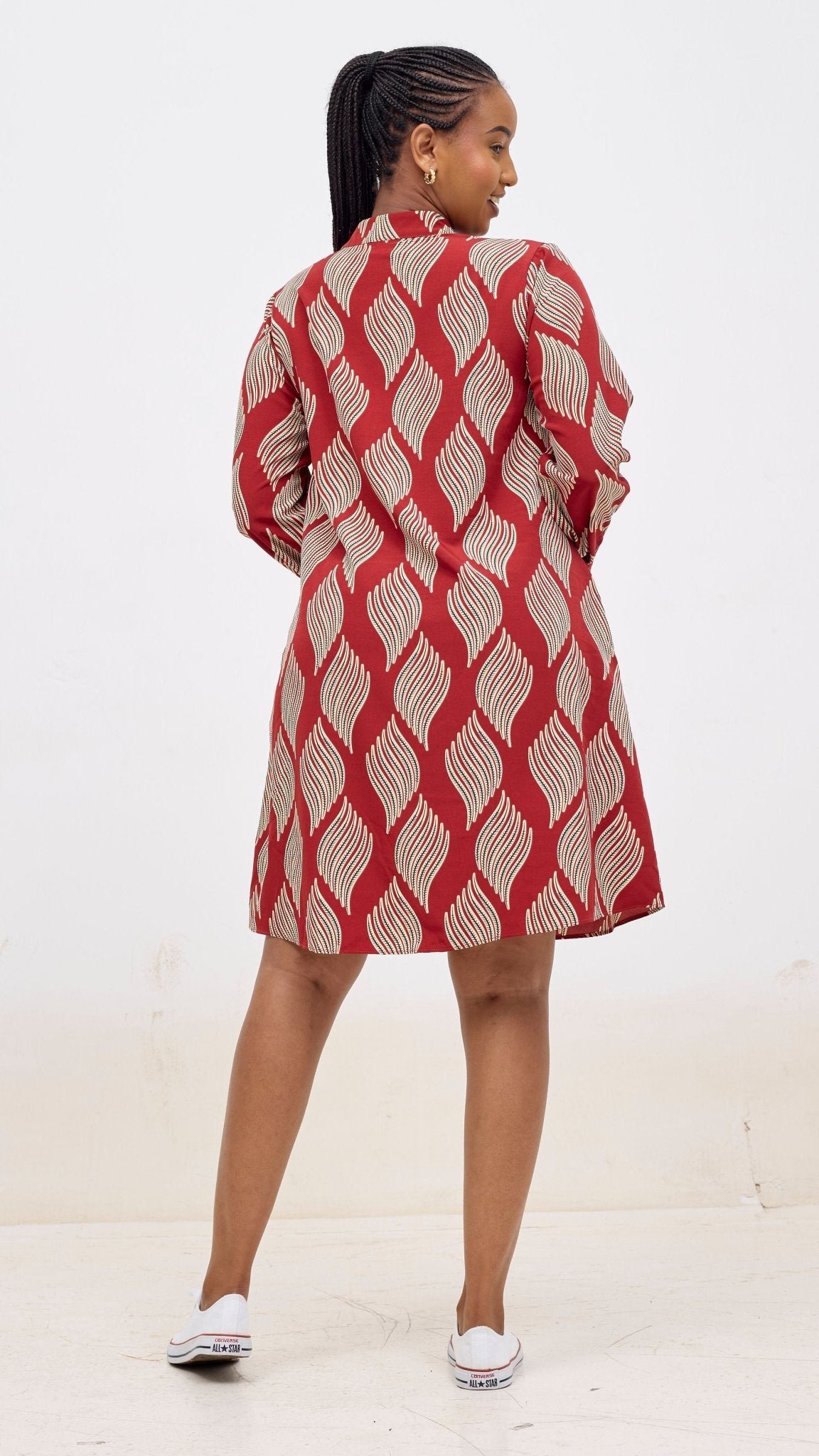 Vivo Kani Tent Shirt Dress - Burgundy / Black Print - Shopzetu