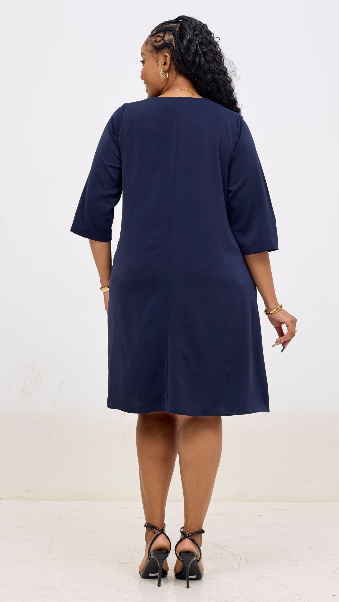 Vivo Kani 3/4 Sleeve Knee Length Dress - Navy - Shopzetu