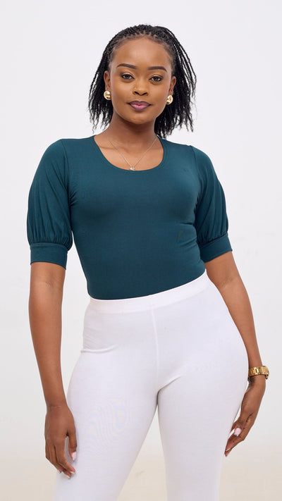 Vivo Tana Puff Sleeve Bodysuit - Dark Green - Shopzetu
