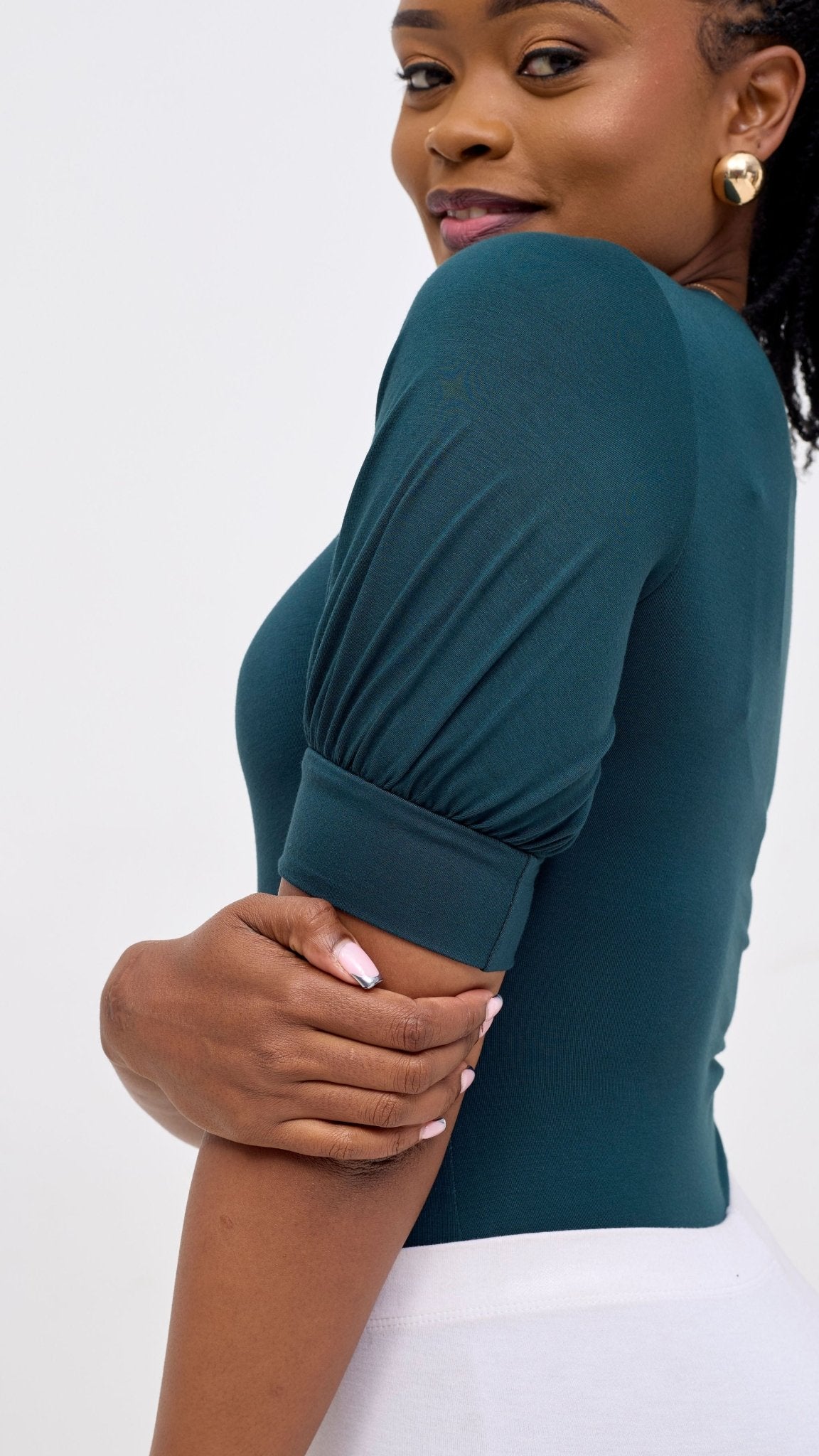Vivo Tana Puff Sleeve Bodysuit - Dark Green - Shopzetu