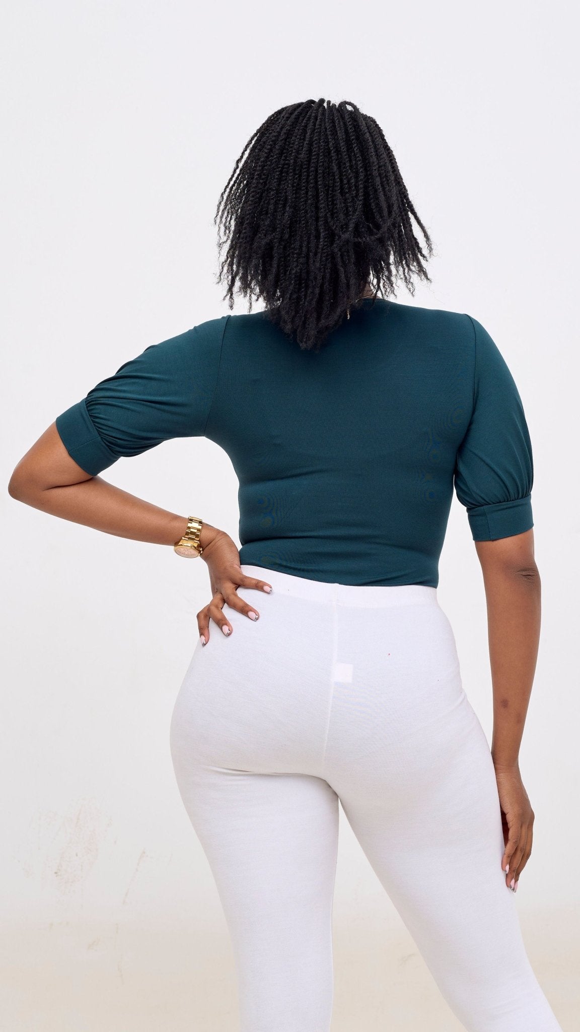 Vivo Tana Puff Sleeve Bodysuit - Dark Green - Shopzetu