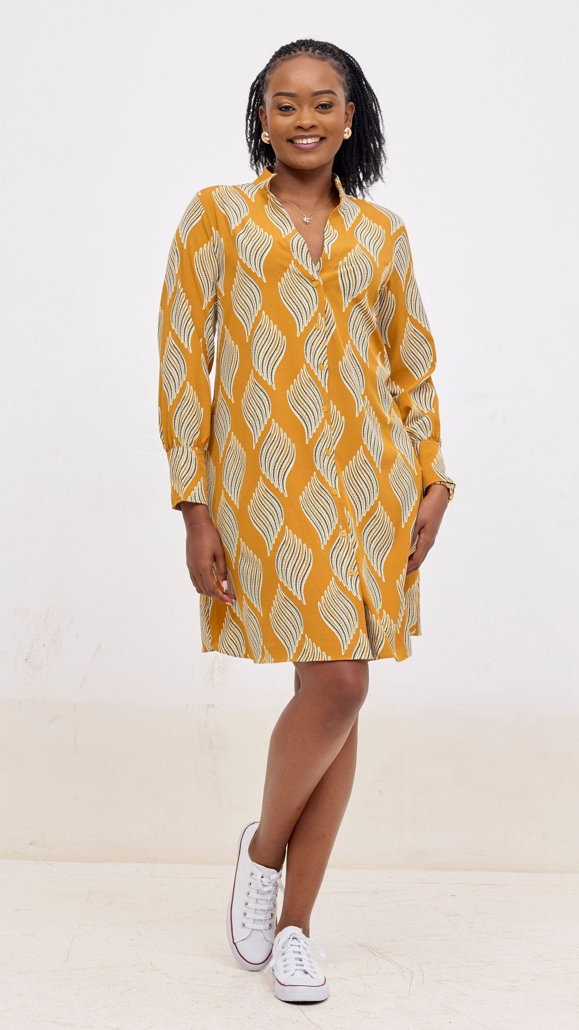 Vivo Kani Tent Shirt Dress - Mustard / Black - Shopzetu