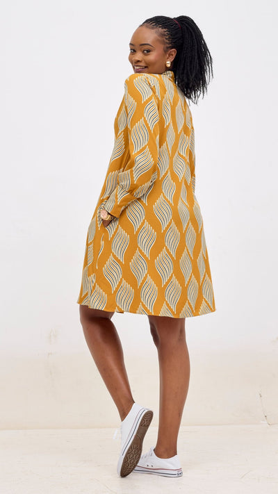 Vivo Kani Tent Shirt Dress - Mustard / Black - Shopzetu