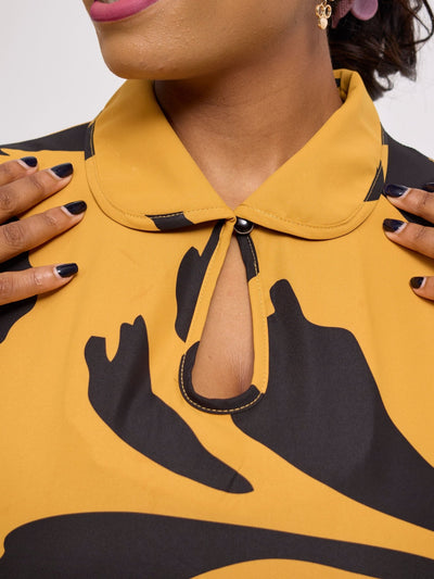 Vivo Asha Sleeveless Maxi Dress - Mustard / Black Robe Print - Shopzetu