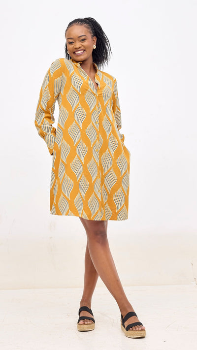 Vivo Kani Tent Shirt Dress - Mustard / Black - Shopzetu