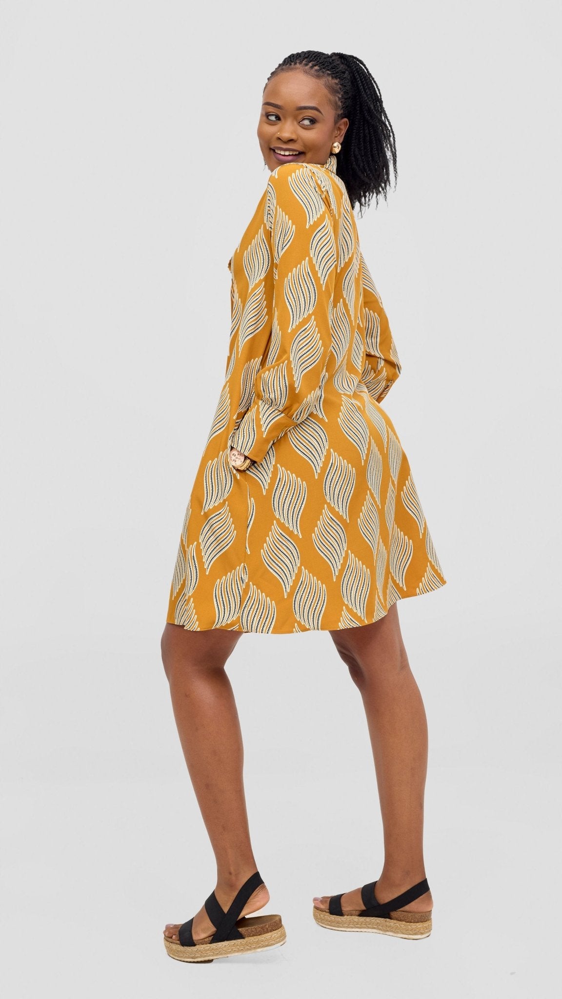 Vivo Kani Tent Shirt Dress - Mustard / Black - Shopzetu