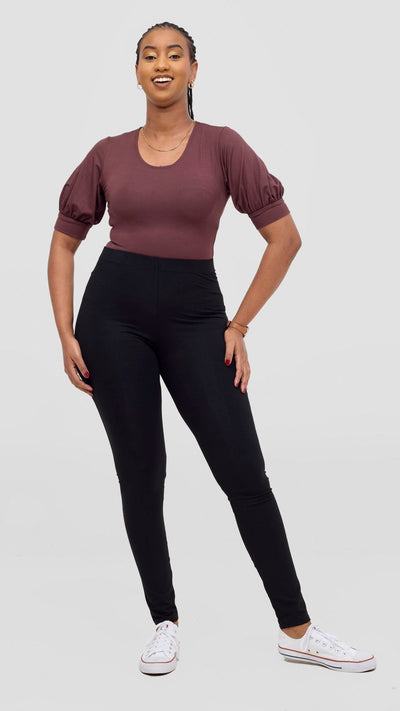 Vivo Tana Puff Sleeve Bodysuit - Chocolate Brown - Shopzetu