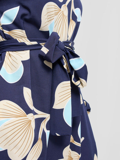 Vivo Basic Ayo Bishop Sleeve Dress - Navy / Peach Print - Shopzetu