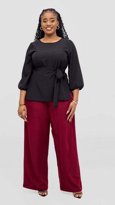 Vivo Kani Bishop Sleeve Top - Black - Shopzetu